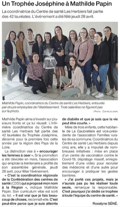 ARTICLE OUEST-FRANCE DU 03.05.22 – Trophée Joséphine