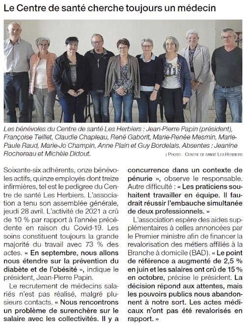 ARTICLE OUEST-FRANCE DU 07.05.22 – A la recherche de médecins